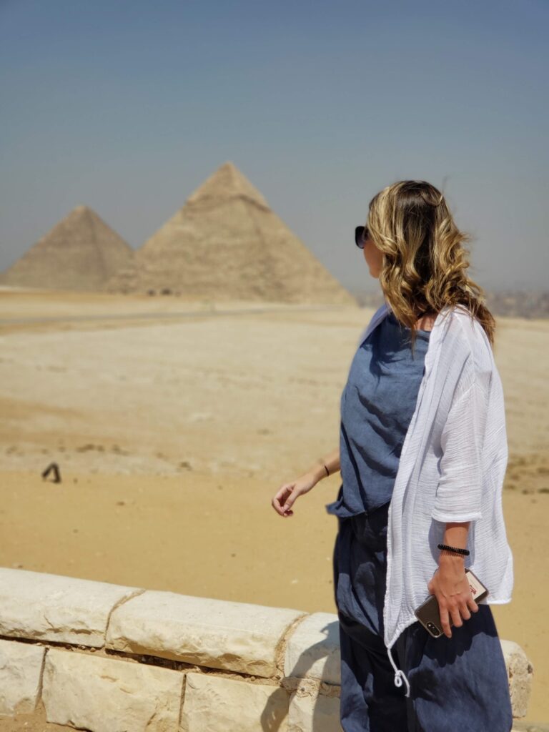 Sara at the Pyramids in Egypt Africa