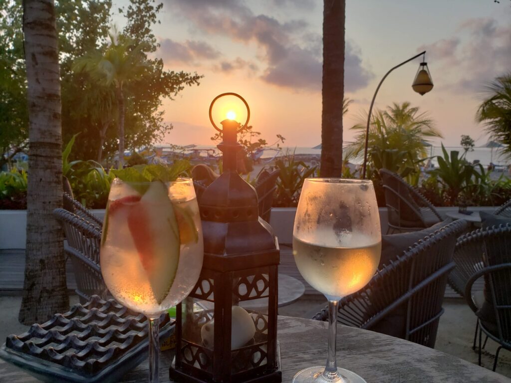 Sunset views and drinks at Anvaya Beach Resort in Kuta, Bali