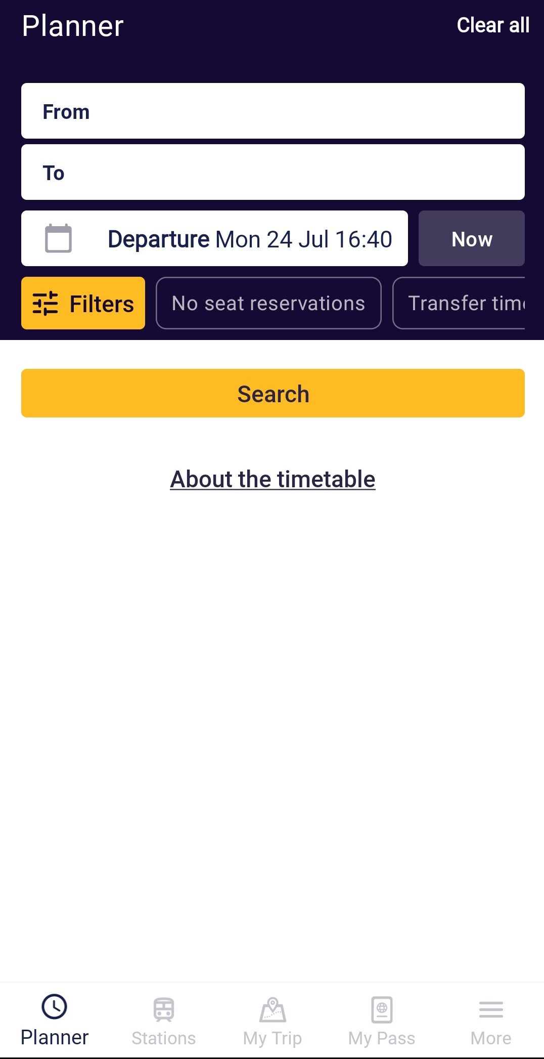 Eurail Planner in app