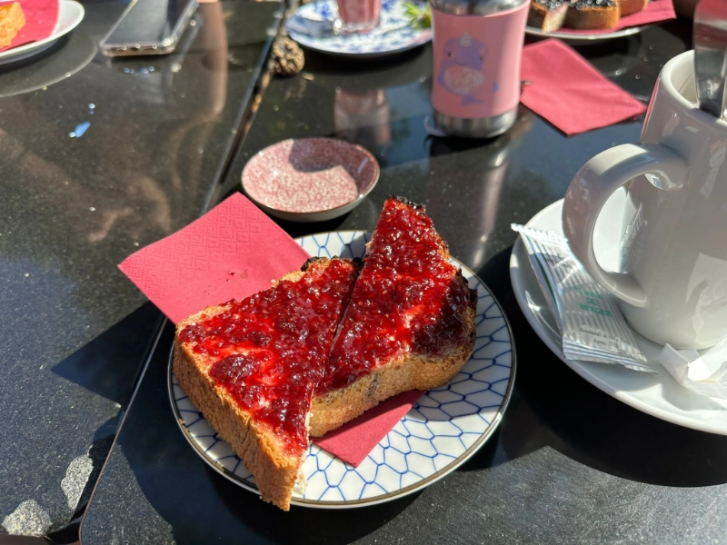 Spelt bread toast with rhubarb vanilla jam at Cottage Cafe Geneva
