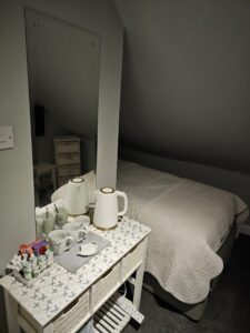 coffee and tea station in room Coorie In at The Black Bull Glasgow, Scotland
