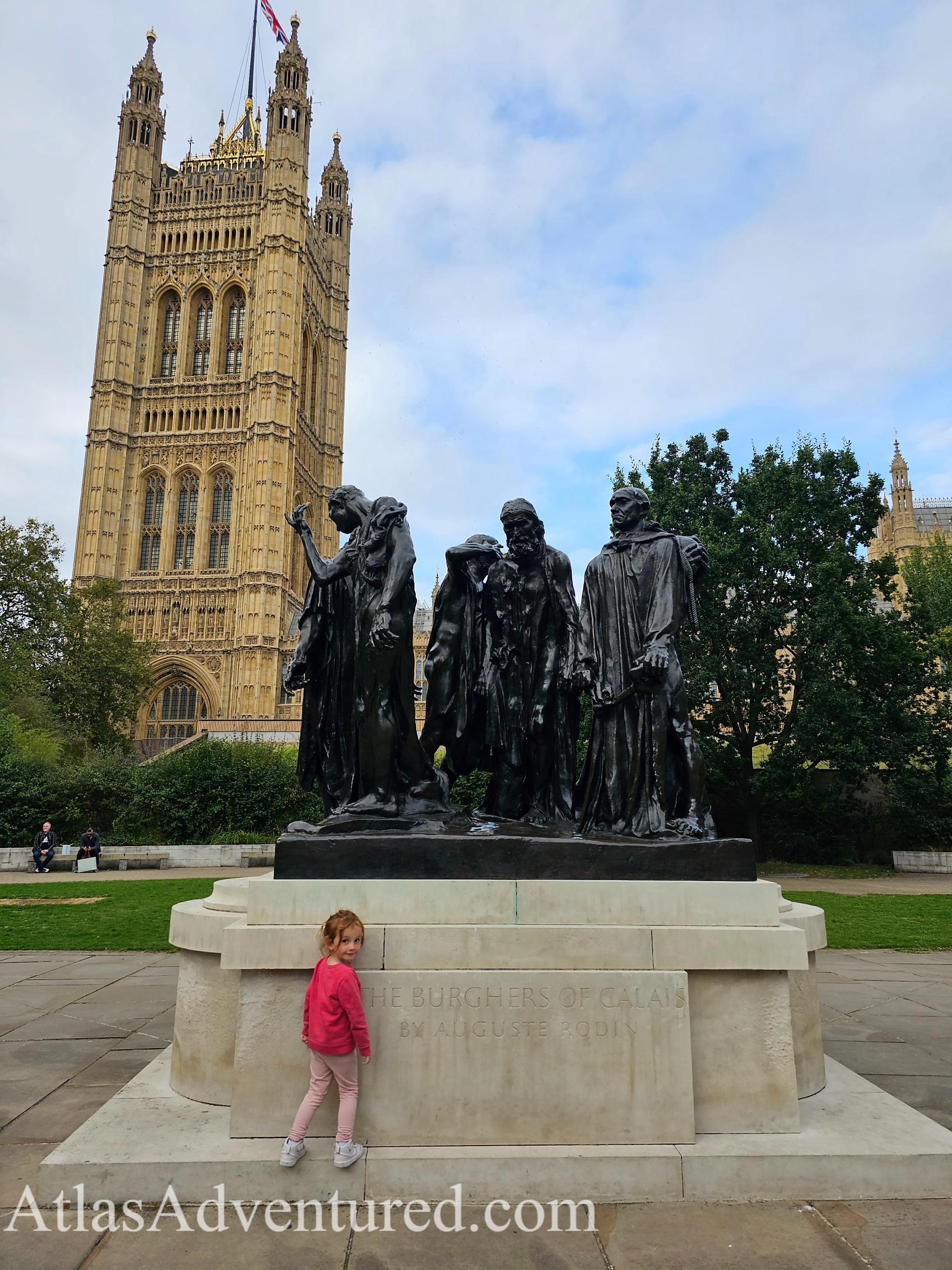 Victoria Tower Gardens and the Burghers of Calais Statue