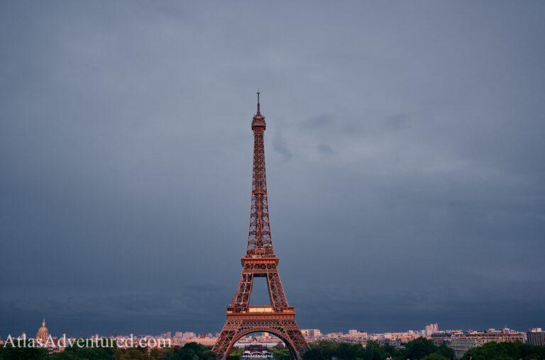The Eiffel Tower lit up at night