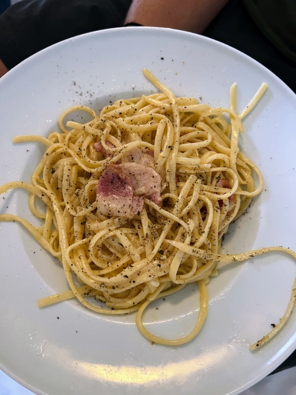 Carbonara pasta at Malia Princess Suites hotel in Crete Greece