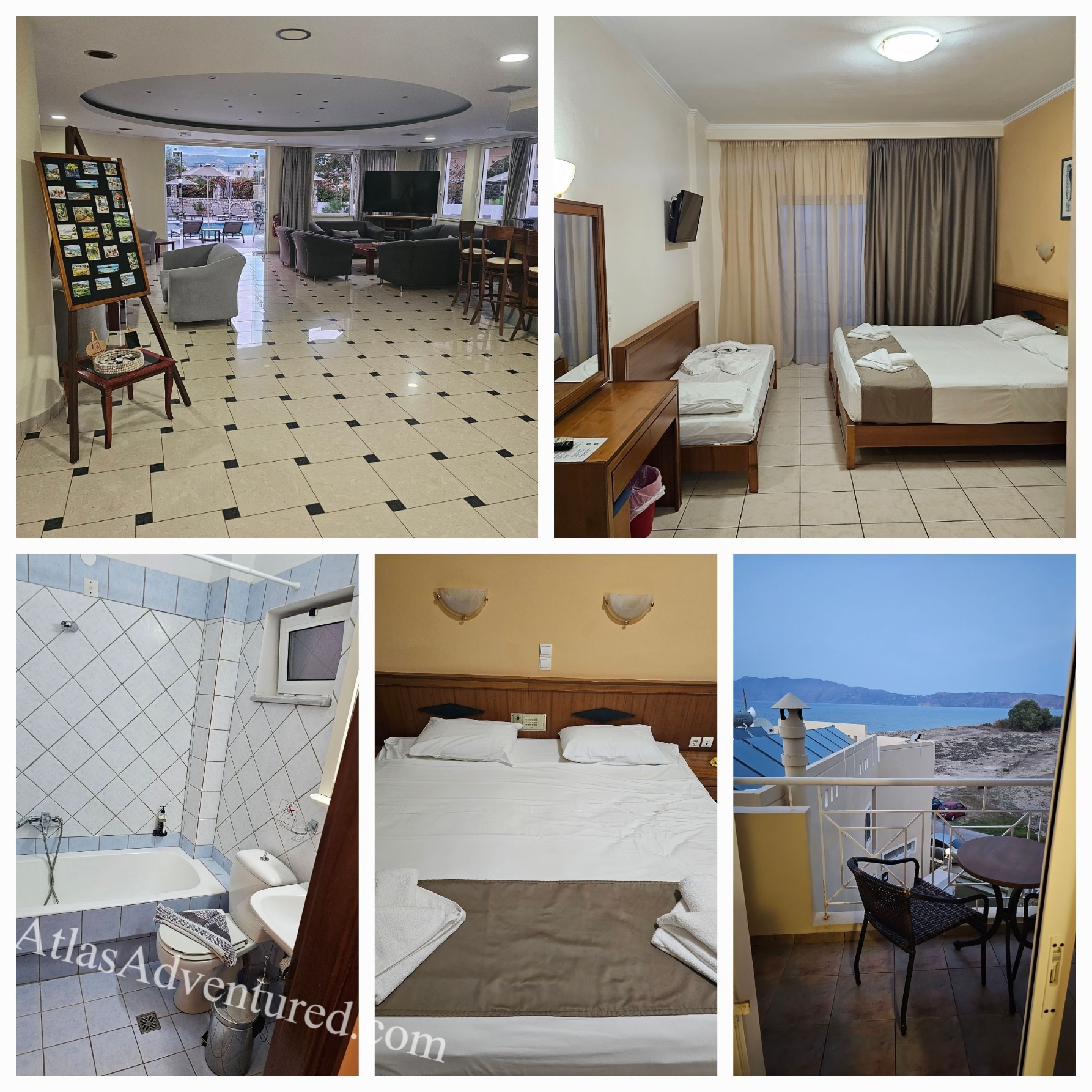 pictures of inside Sunny Bay Hotel lobby and room