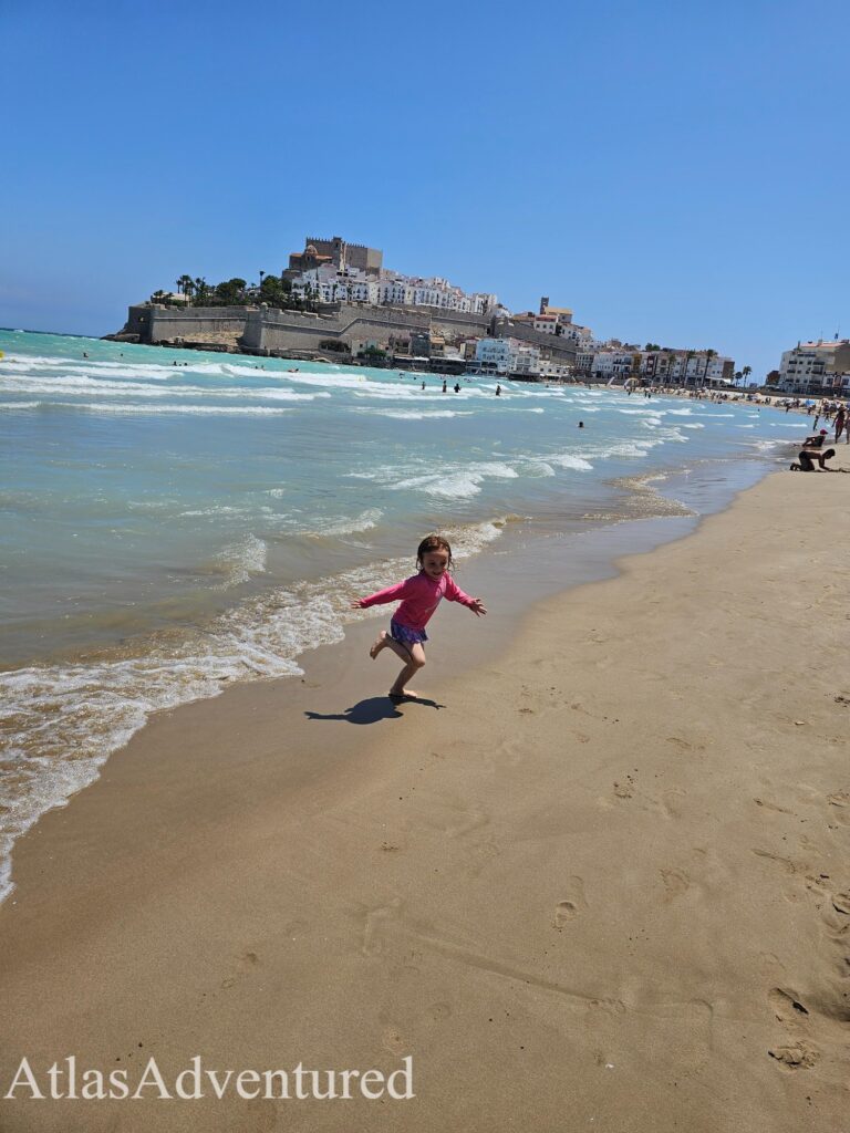 AtlasAdventured family enjoying the beach in Peniscola, Spain