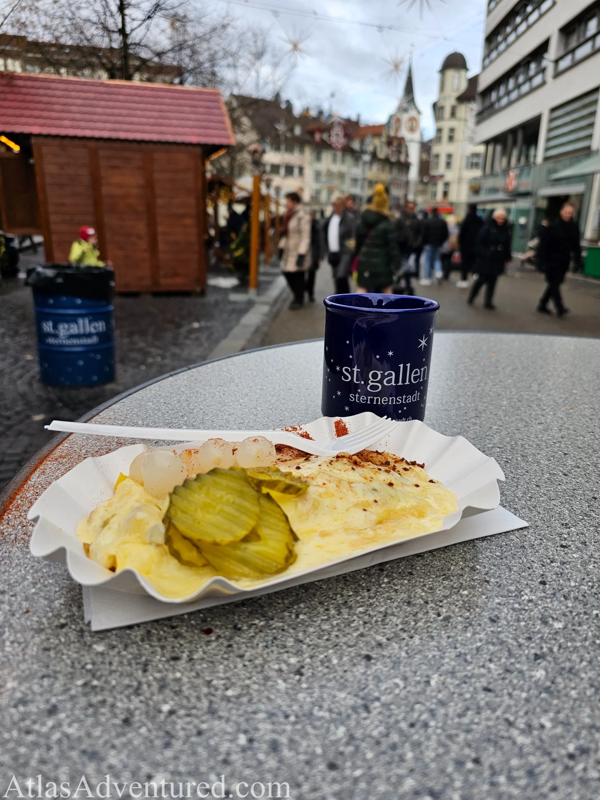 Raclette and gluhwein at St. Gallen, Switzerland