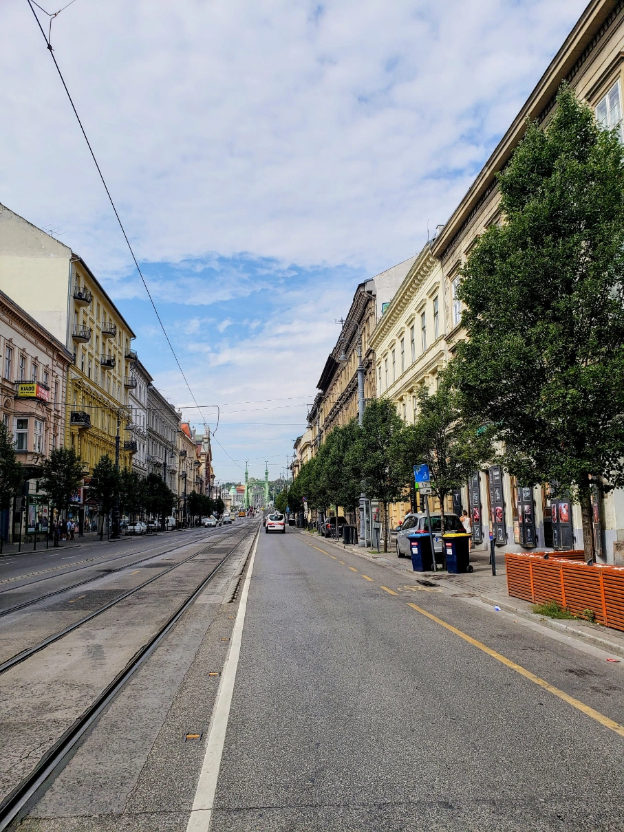 Street leading to Liberty Bridge in Budapest Hungary