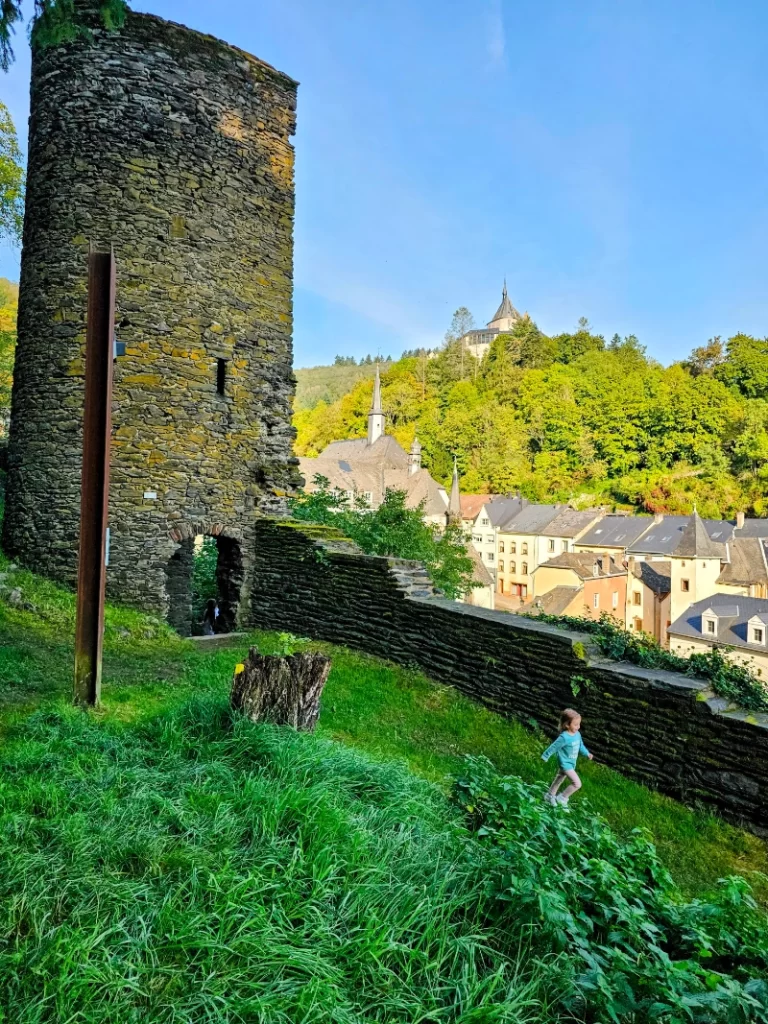 playground at old fortress walls or ramparts in Vianden, Luxembourg