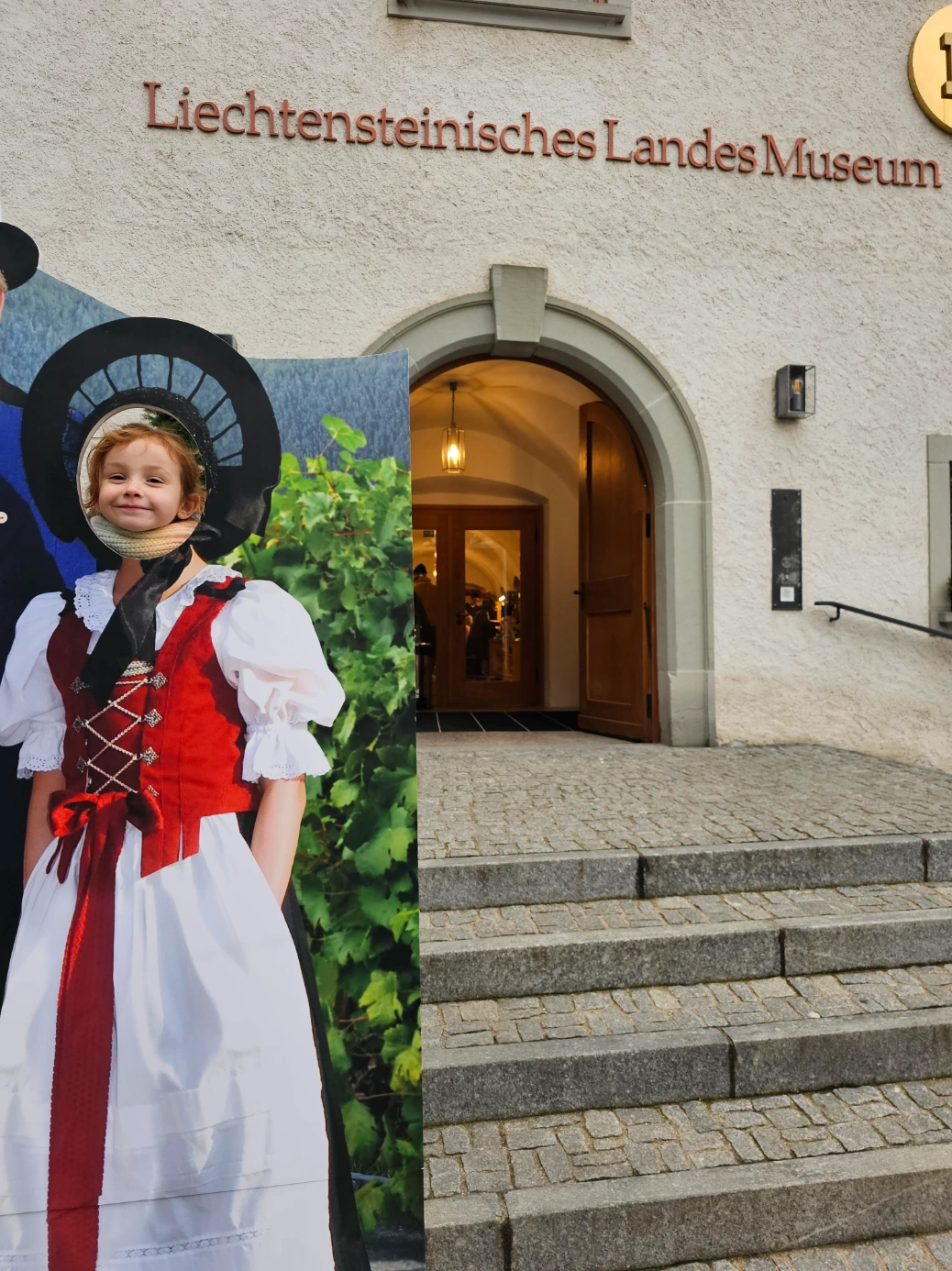 Millie having some fun outside Liechtenstein Christmas Market