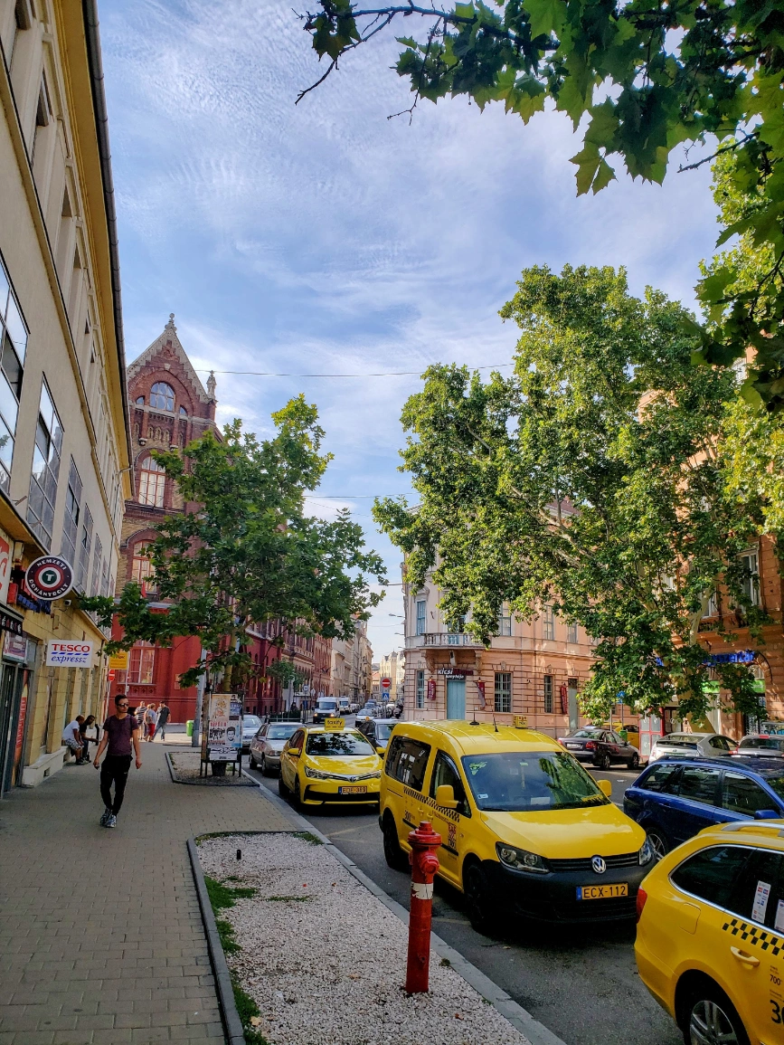 Street in Budapest Hungary with Taxis. Budapest Travel Guide