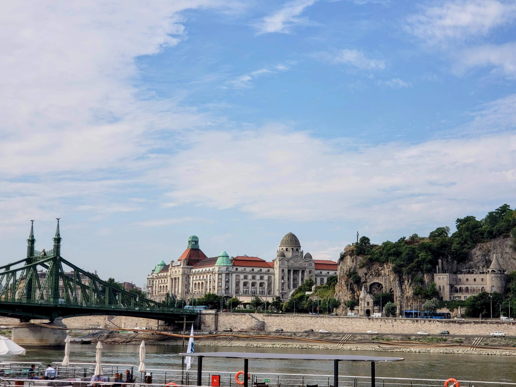 Gellért Hill Cave Church from other side of Danube River in Budapest Hungary