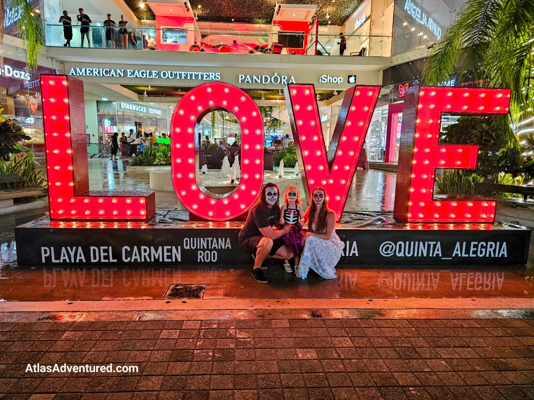 Atlas Adventured on Dia de los Muertos in Playa Del Carmen, Mexico Love Sign