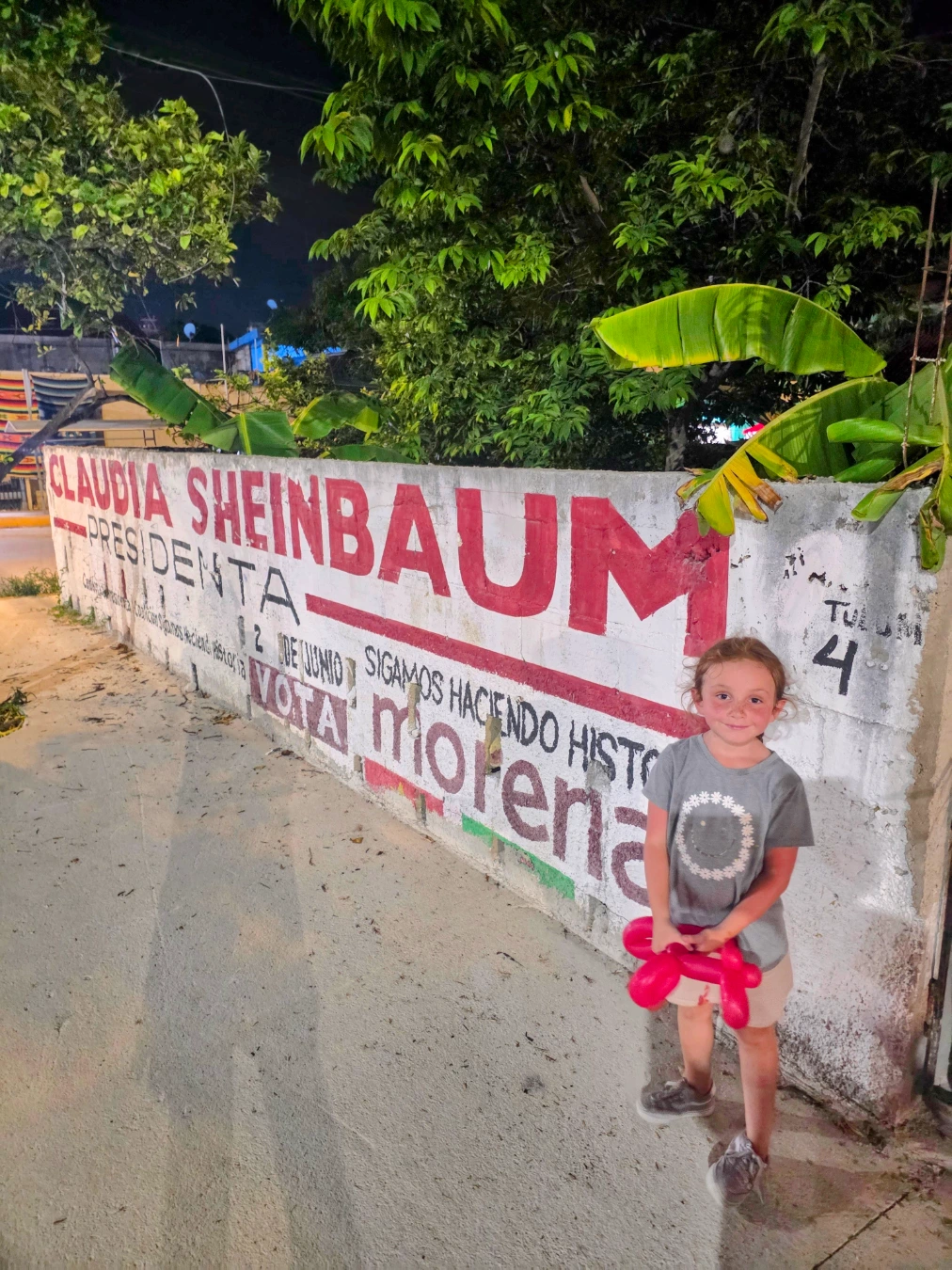 Walking through Tulum Centro at night. Claudia Sheinbaum sign in Mexico. - TG