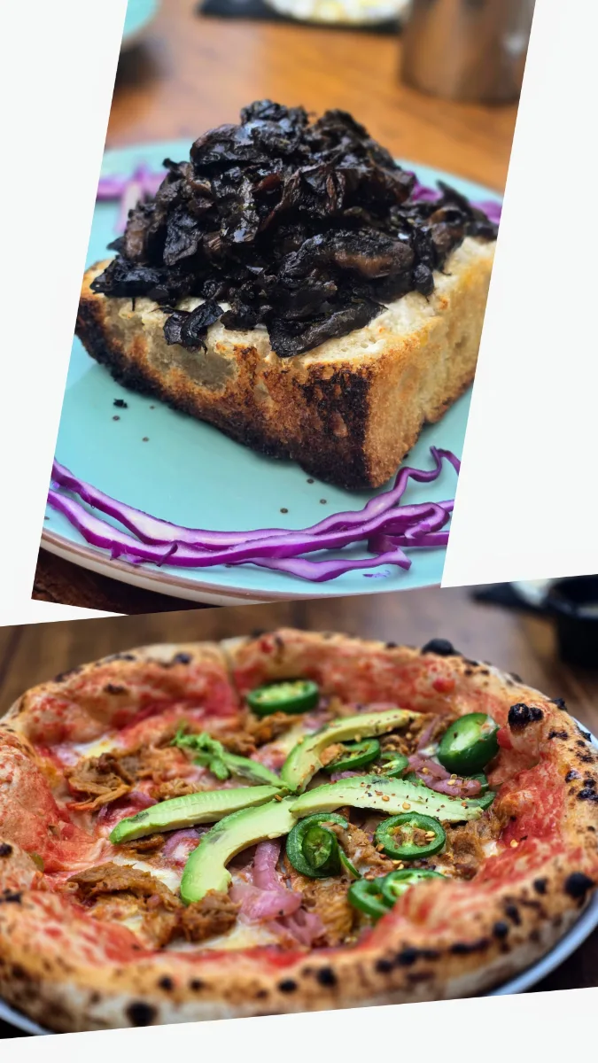 Bruschetta and pizza from Boccanera Pizzeria in Tulum