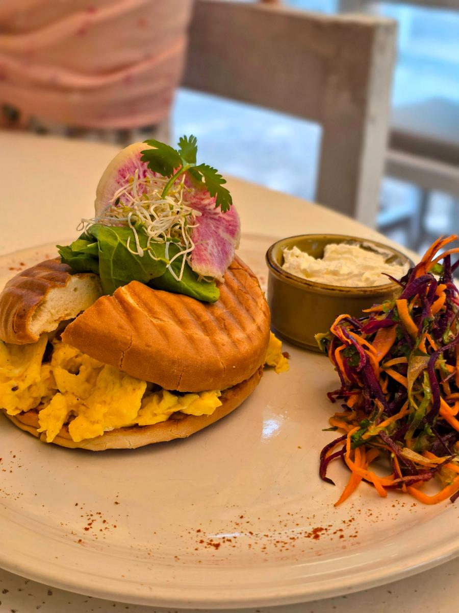 Breakfast bagel from Fit-a-licious in Tulum