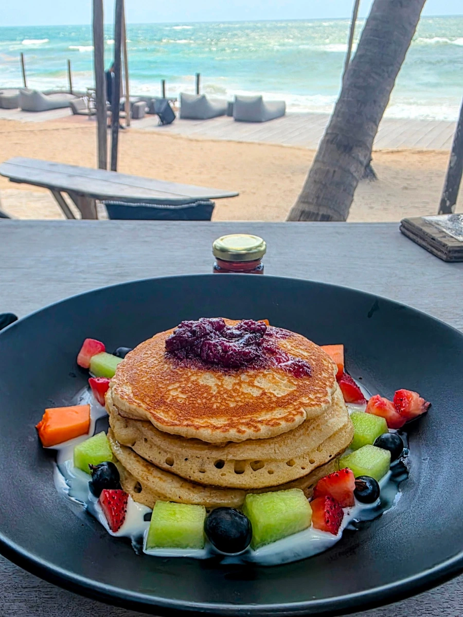 Hotcakes from the restaurant at Papaya Playa Project in Tulum Mexico