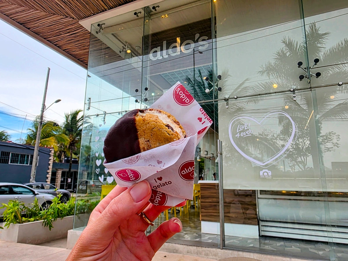Ice cream cookie sandwich from Aldo's in Tulum