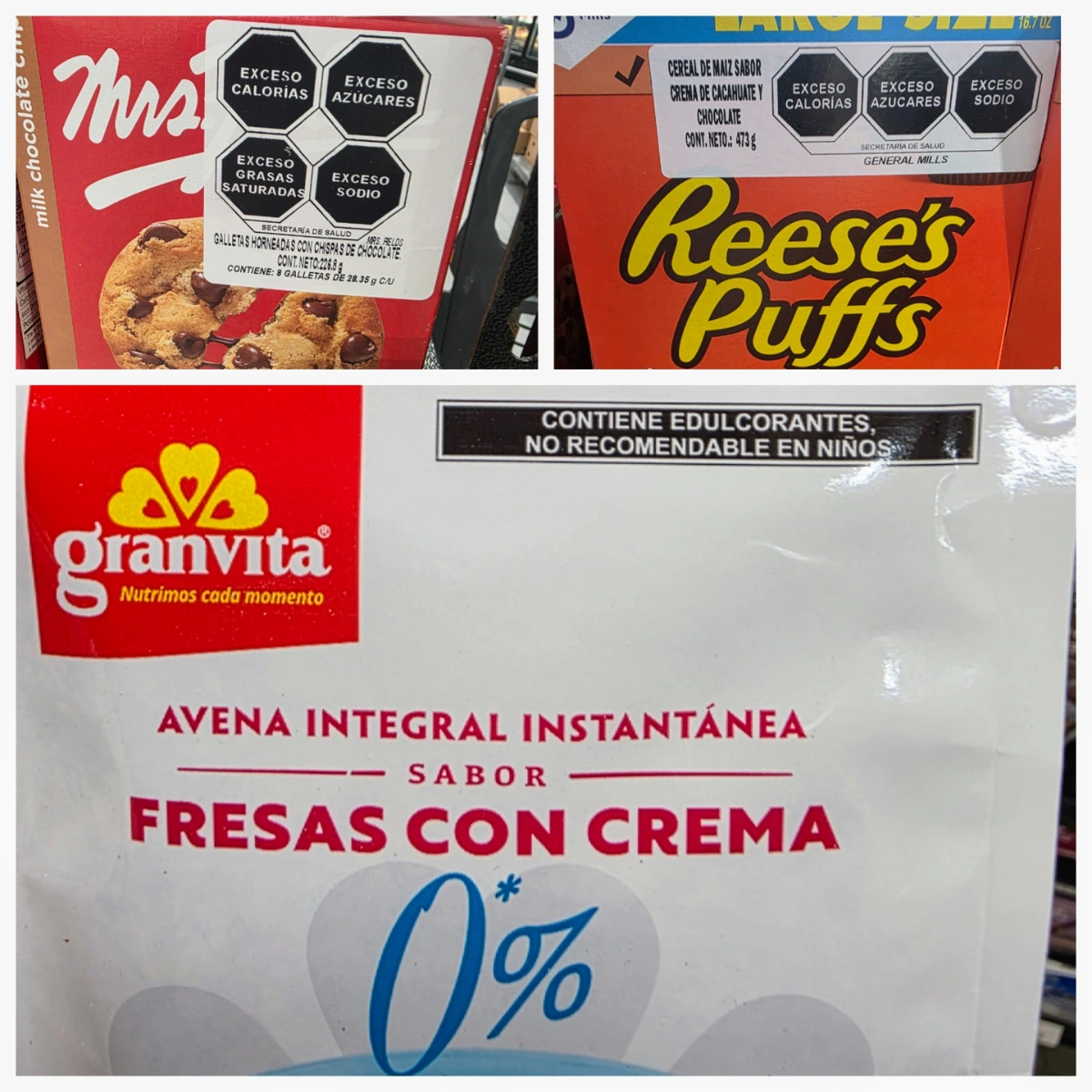 Warning labels on food in Tulum, Mexico