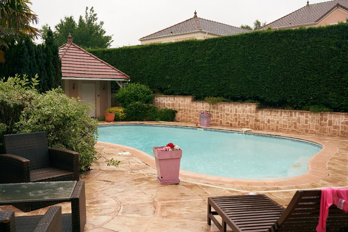 Backyard of Airbnb just outside Paris, France