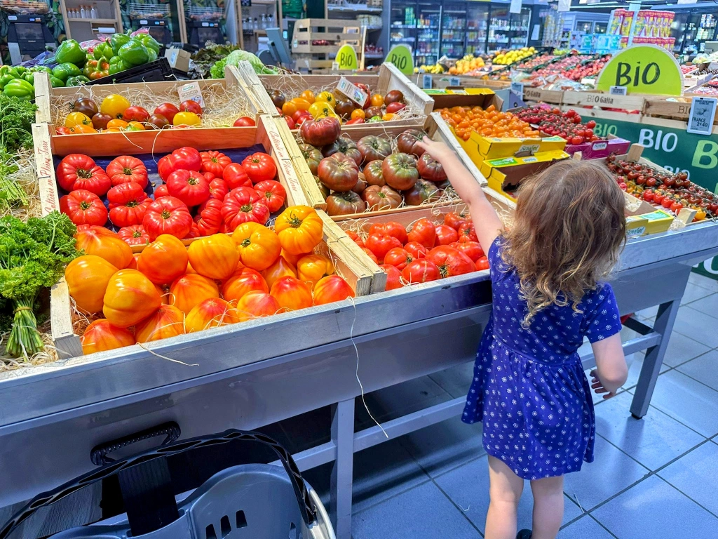 Millie at a local grocery store in France