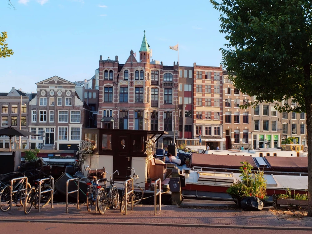 Amsterdam buildings and river boat